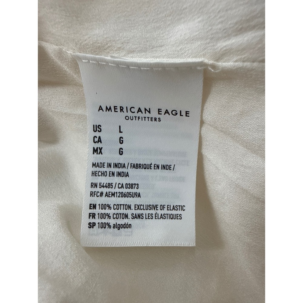 American Eagle Size L Ivory Smocked Eyelet Mini Dress Cottagecore Puff Sleeve - Picture 9 of 10